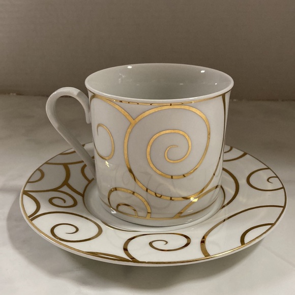 Pier 1 Gold Swirl Porcelain Cup and Saucer Set - Picture 2 of 10